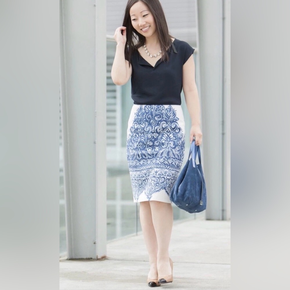 J.Crew Porcelain Paisley No.2 Pencil Skirt Cotton Knee Length 6